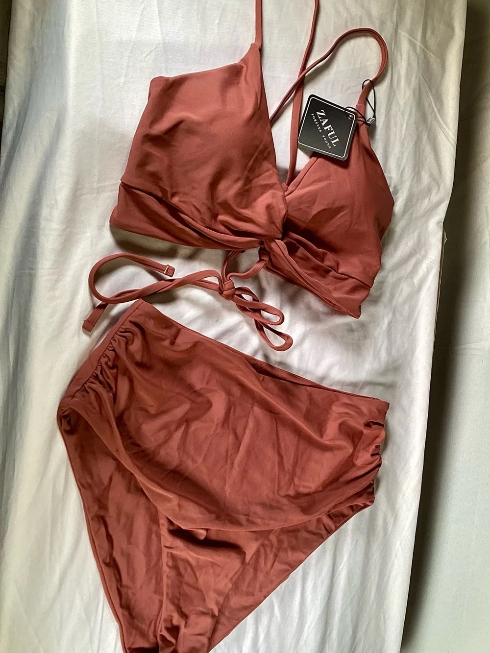 Zaful Dust Pink Lace-up Back Bikini Set